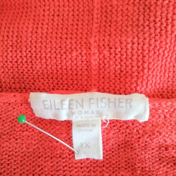 Eileen Fisher Womens Coral Red Open Front Cardigan Sweater Plus Size 1X Linen - Picture 5 of 7